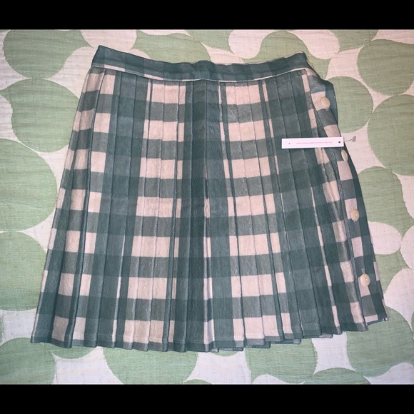Lisa Says Gah green/white pleated wool skirt - Picture 3 of 4